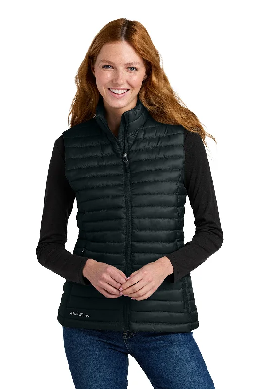 Eddie Bauer Womens Packable Quilted Water Resistant Full Zip Vest - Black - COMING SOON