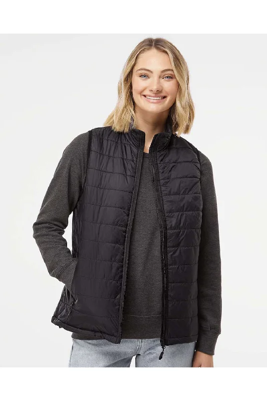 Independent Trading Co. Womens Wind & Water Resistant Full Zip Puffer Vest - Black