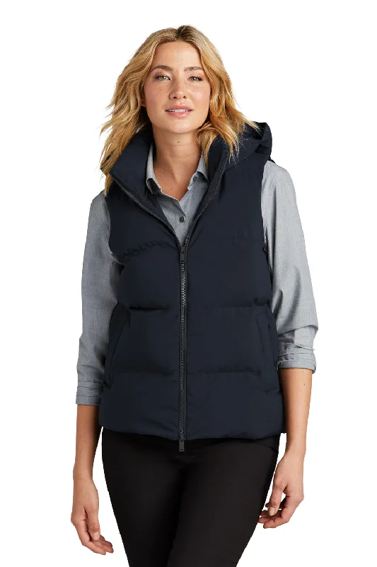 Mercer+Mettle Womens Water Resistant Full Zip Hooded Puffy Vest - Night Navy Blue