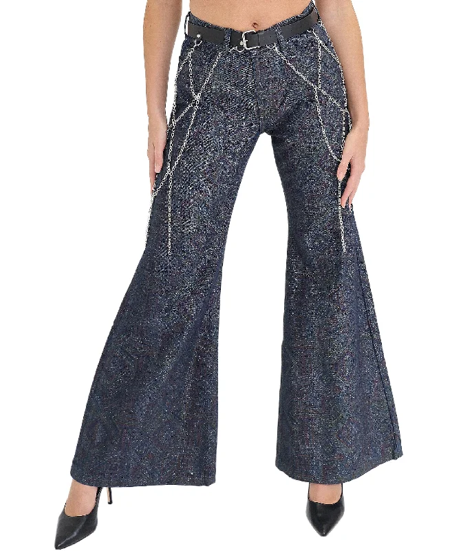 Metallic Printed Denim Pants