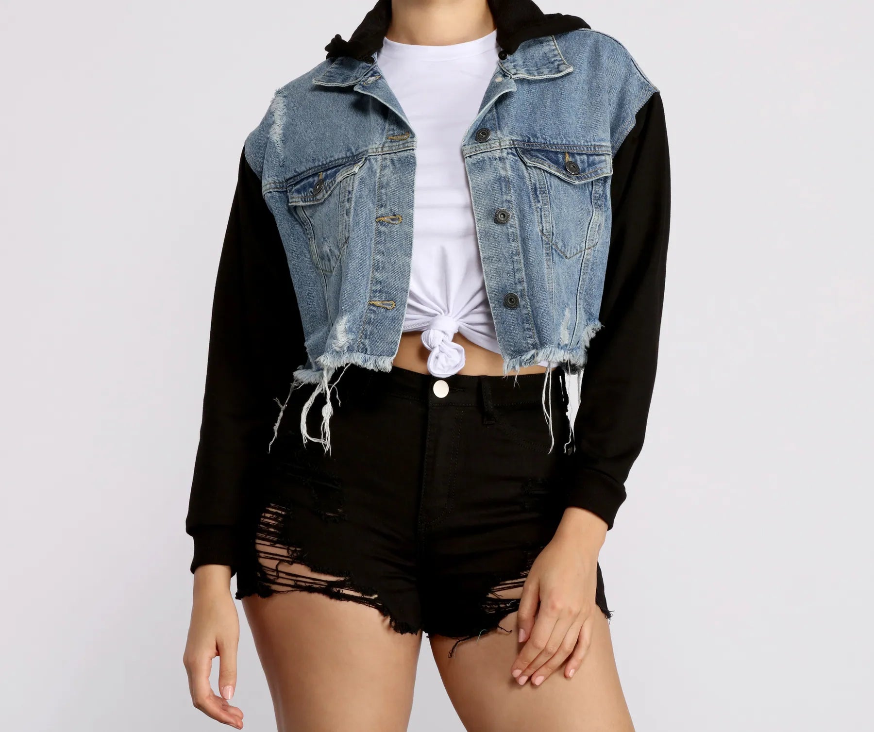 On The Road Denim Cropped Hoodie