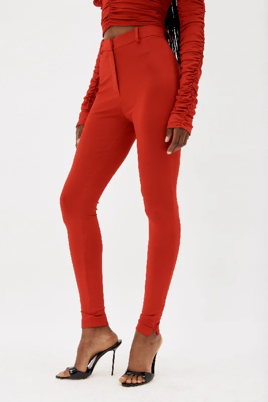 Skinny Red Tailored Trousers