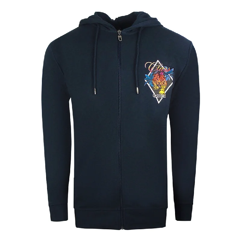 Cavalli Class Diamond Logo Navy Blue Zip Up Hoodie