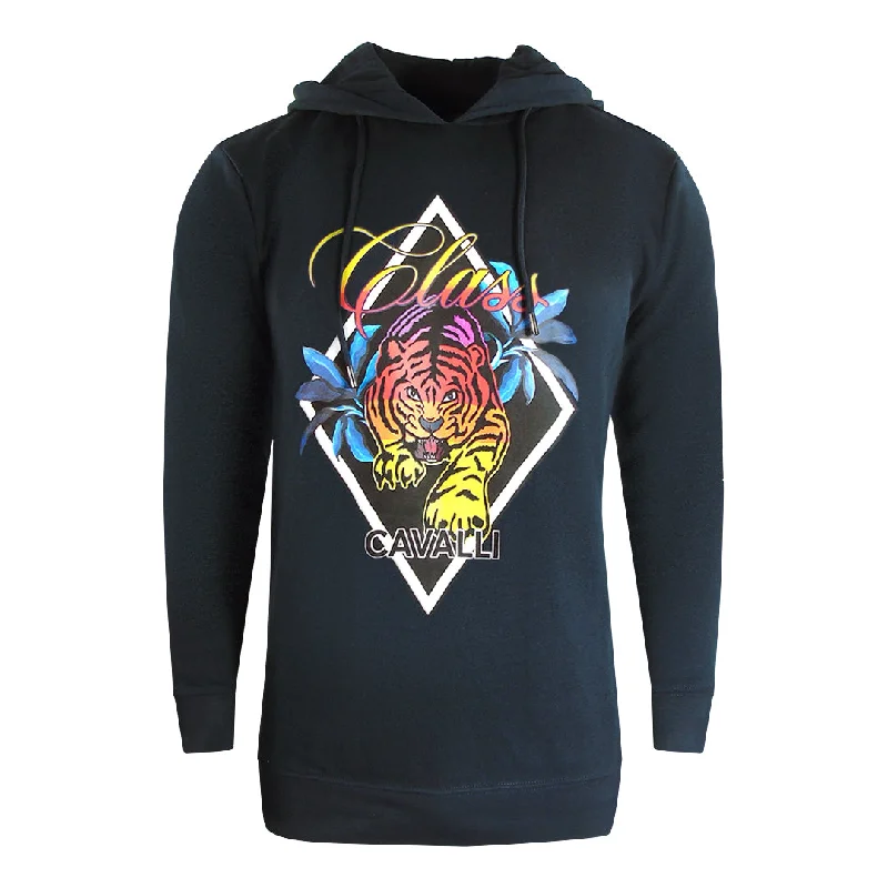 Cavalli Class Diamond Tiger Design Black Hoodie