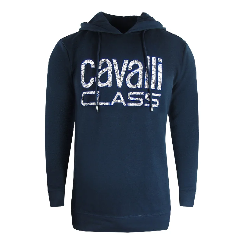 Cavalli Class Floral Logo Navy Blue Hoodie