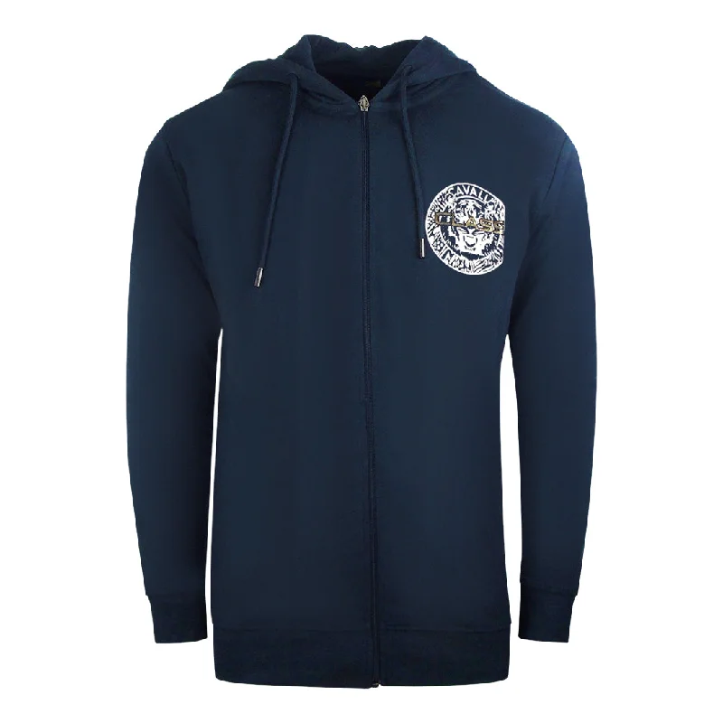 Cavalli Class Large Circle Design Navy Blue Zip-Up Hoodie