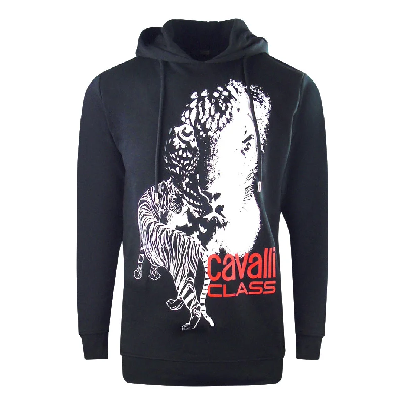 Cavalli Class Large Tiger Logo Navy Blue Hoodie