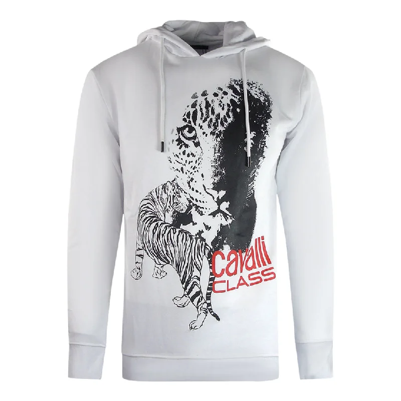 Cavalli Class Large Tiger Logo White Hoodie