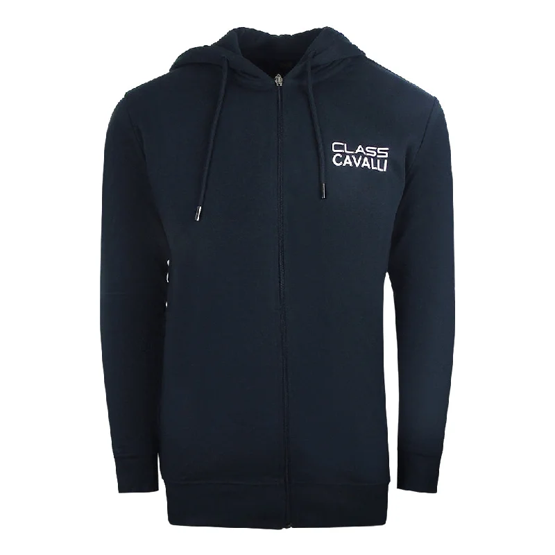 Cavalli Class Reverse Logo Navy Blue Zip Up Hoodie