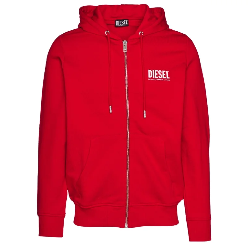 Diesel Bold Logo Zip Red Hoodie