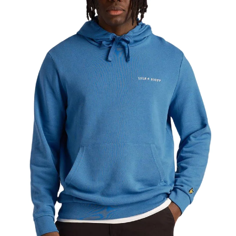 Lyle Scott Loopback Embroidered Logo Blue Pull Over Hoodie