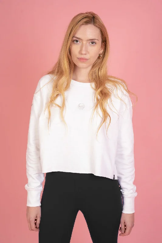 The Classics Cropped Sweater - Embroidered Logo - White