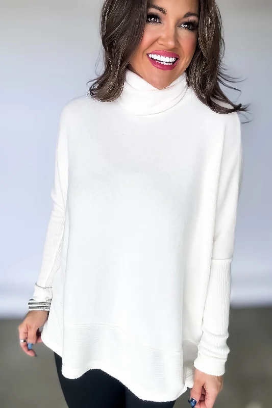 Brushed Cream Melange Hacci Turtleneck Sweater