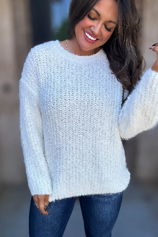 Brushed Ivory Round Neck Sweater