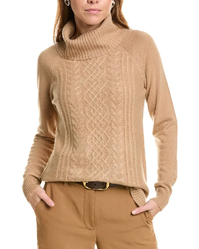 sofiacashmere Ornate Cable Front Turtleneck Cashmere Sweater