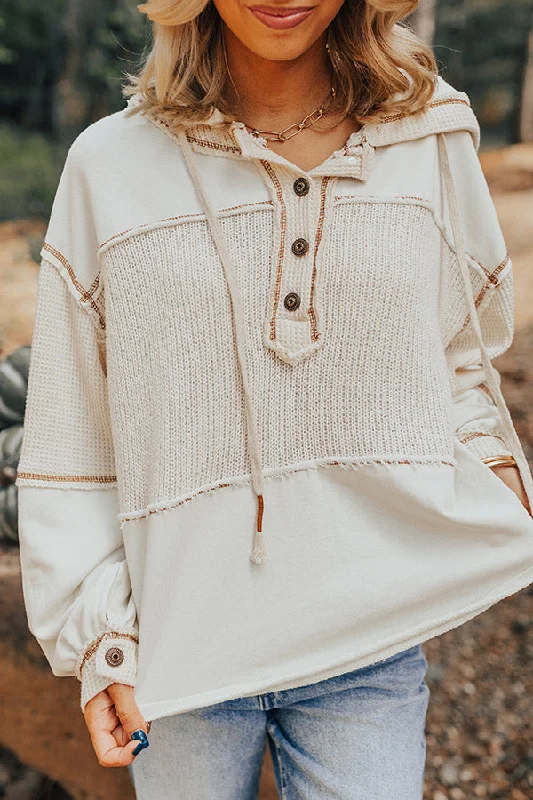 Winding Roads Knit Hoodie In Ivory