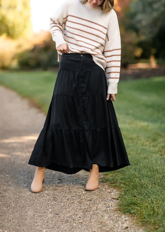 Chambray Tiered Colored Denim Skirt