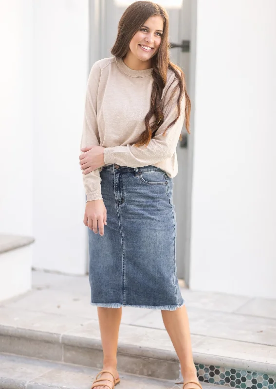 Drew Vintage Wash Raw Hem Midi Denim Skirt - FINAL SALE