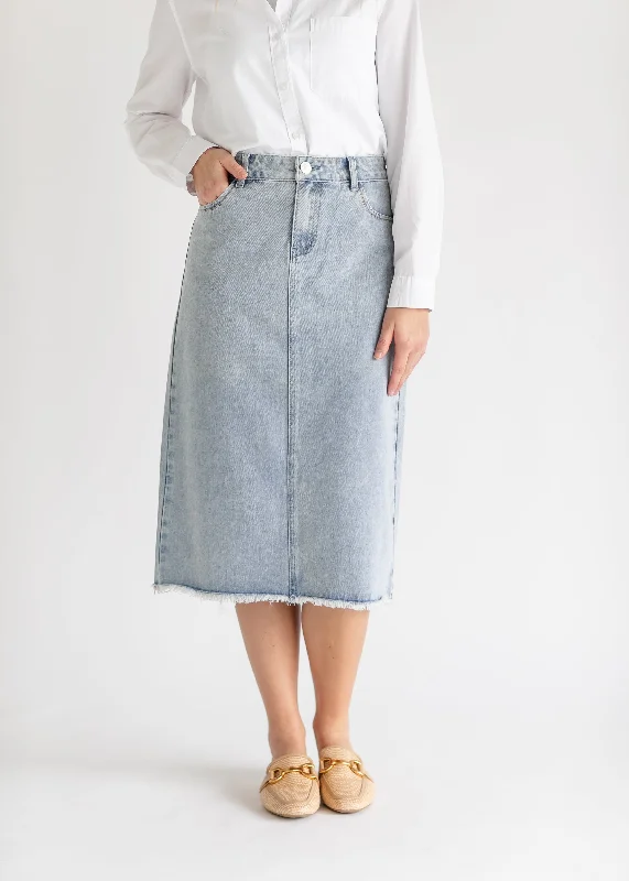 Everly Light Wash Midi Denim Skirt - FINAL SALE