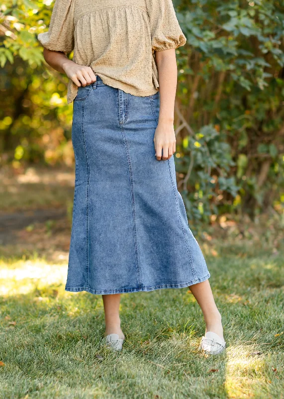 Flare Midi Denim Skirt