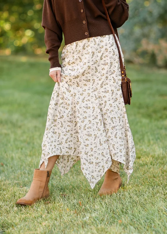 Floral Print Handkerchief Midi Skirt