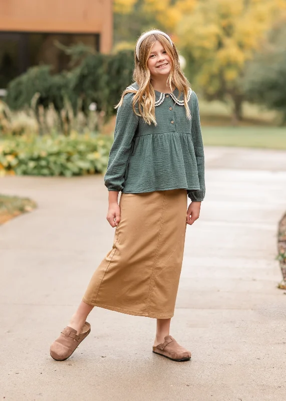 Girl's Khaki Long Skirt