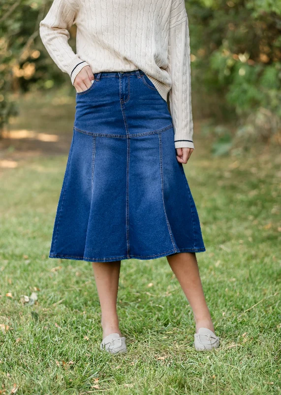 Stitched Denim Midi Skirt