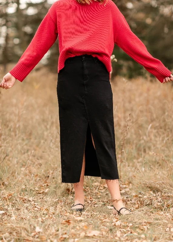 High Rise Midi Denim Skirt