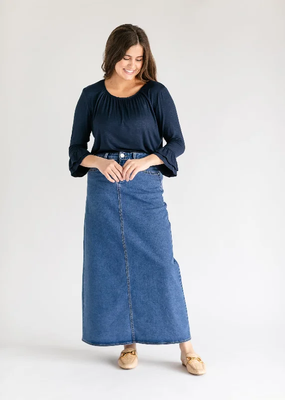 Joy A-Line Long Denim Skirt