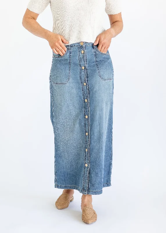 Liora Button Front Denim Maxi Skirt - FINAL SALE