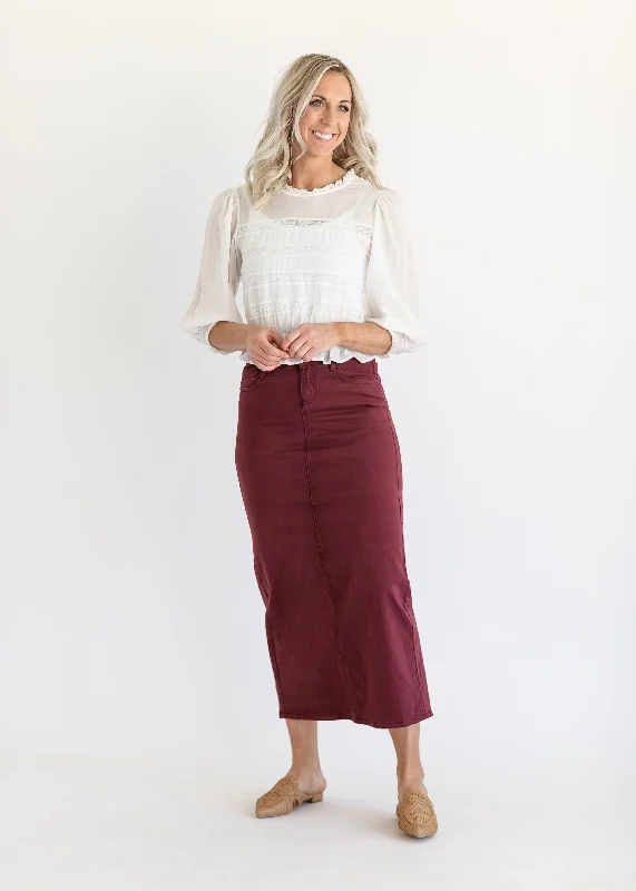 Stella Burgundy Denim Maxi Skirt