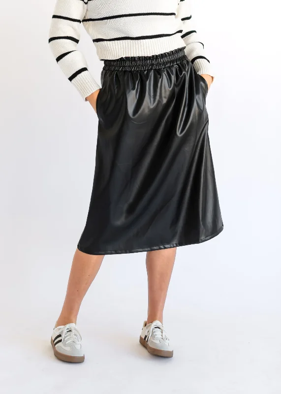 Vegan Leather A-line Midi Skirt - FINAL SALE