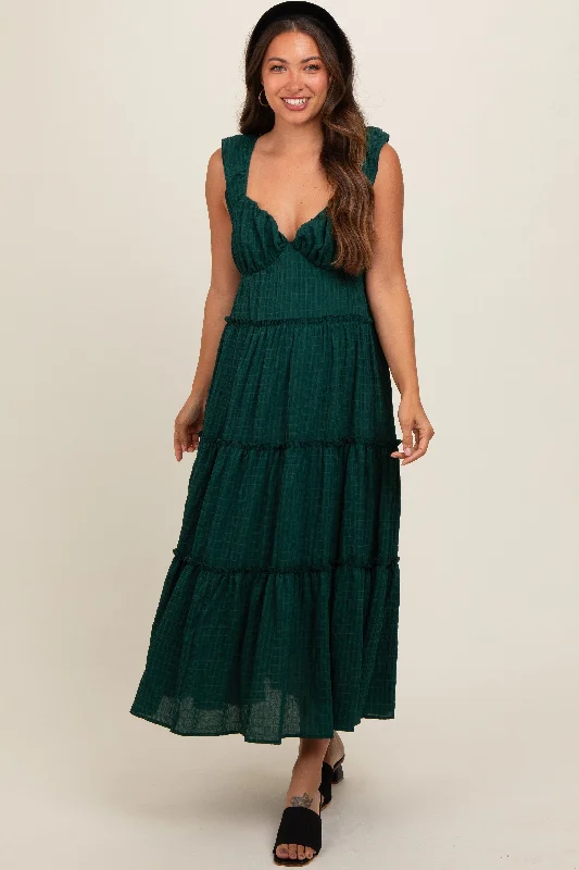 Forest Green Textured Tiered Maternity Midi Dress