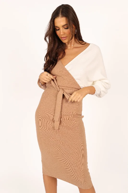 Nate Dress - Beige/White