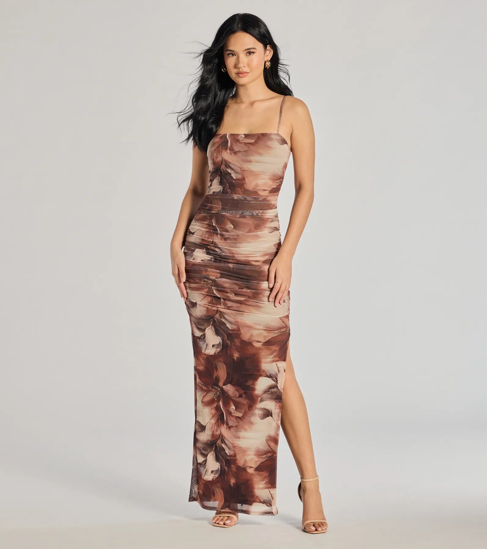 Ravishing Florals High-Slit Ruched Maxi Dress