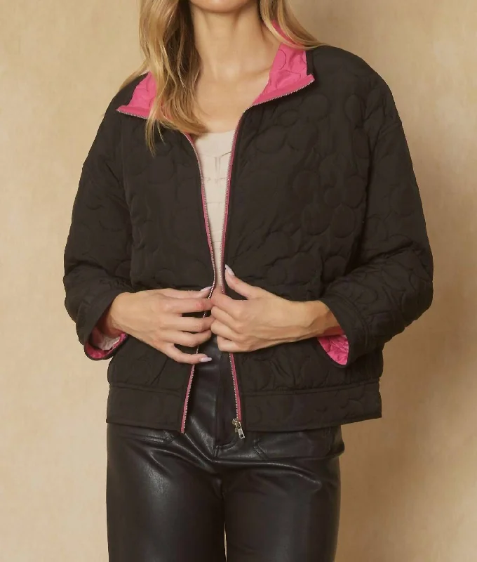 Fun On The Weekends Jacket In Black And Pink