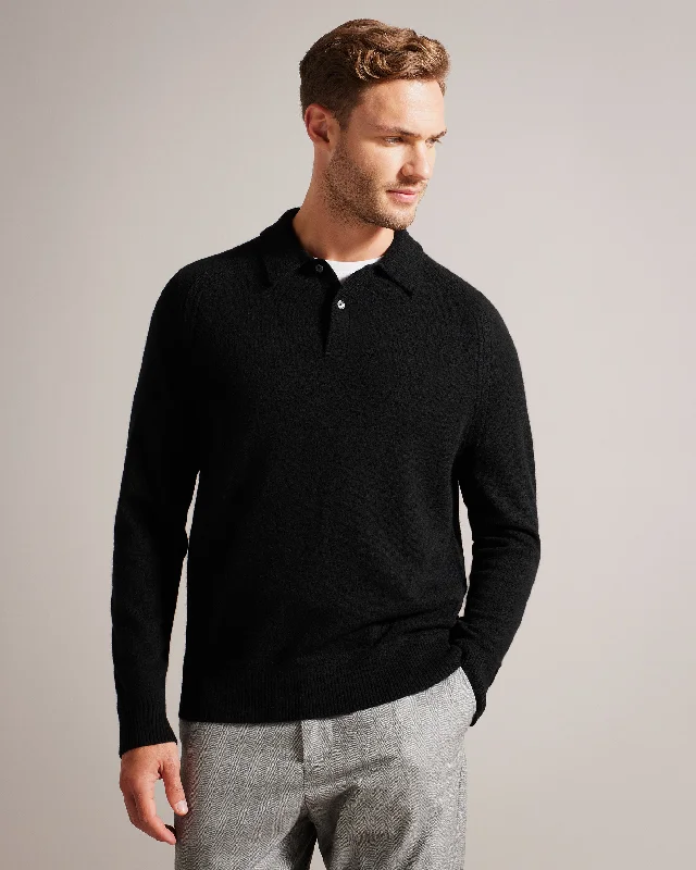 Karolt Ls Cashmere Cable Textured T Polo Black