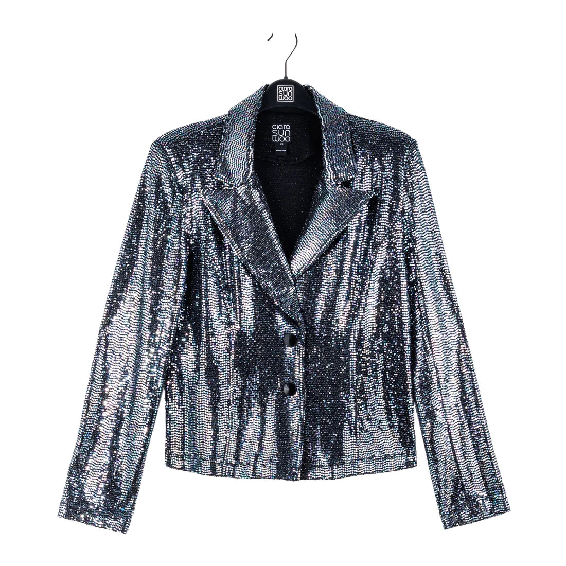 Shimmer Sequin - Modern Button Blazer - Gunmetal