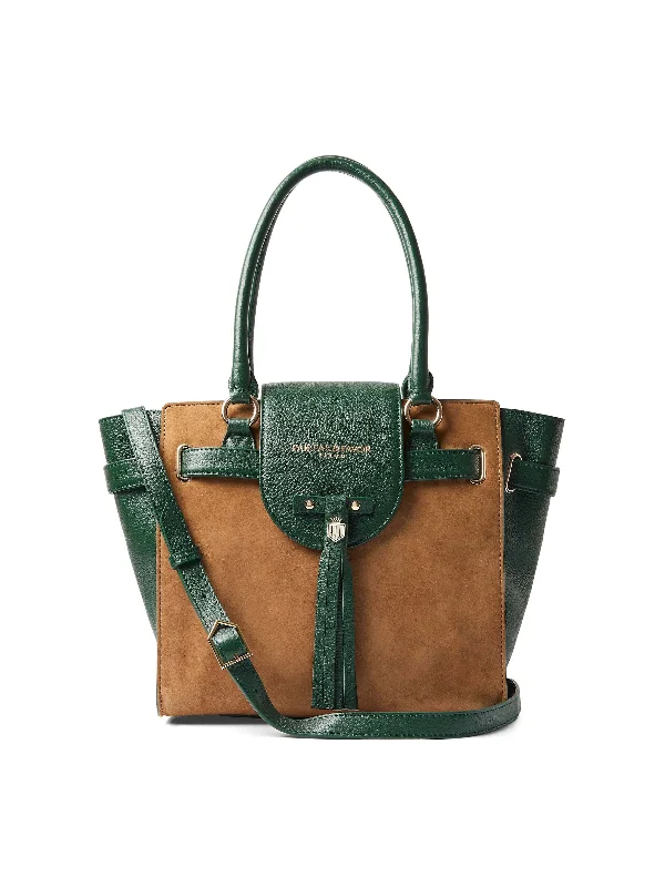 Windsor Tote - Tan & Emerald Green Suede