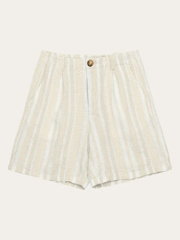 POSEY wide mid-rise pleated jacquard woven stripe shorts - GOTS/Vegan - Beige stripe